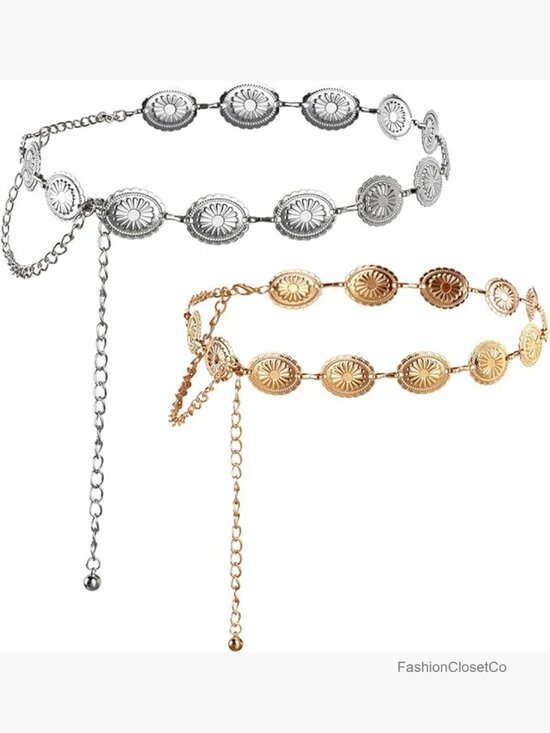 Accessories - 2 Pack Western Metal Concho Chain Belt Cowgirl Boho Waist Chain Country Concert